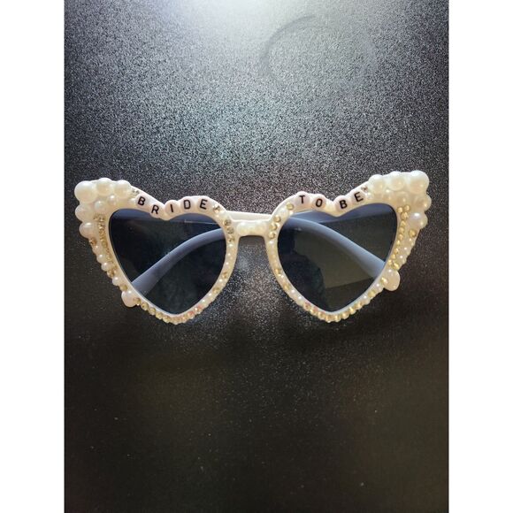 Accessories - Bride to Be Heart Sunglasses Pearl Rhinestone White Bridal Bachelorette Glasses